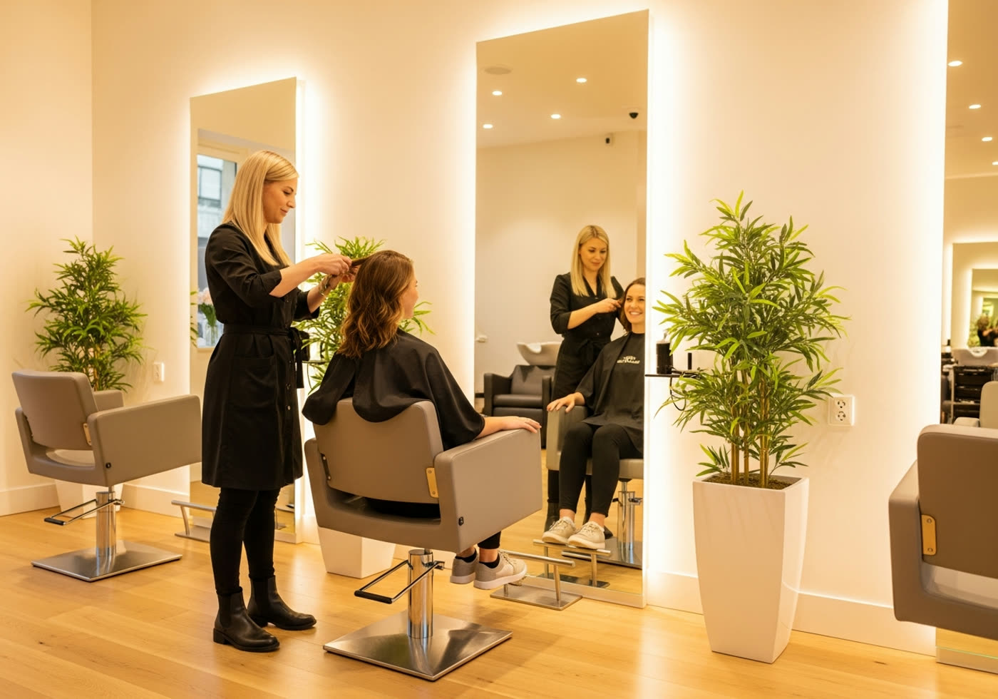A stylist styling a client at Ash-Tree Beauty Salon in Summerlin, Las Vegas